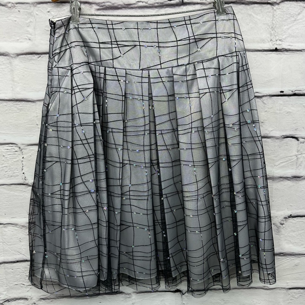 ADRIANNA PAPELL Evening Essential Skirt 12 Side Zip Black Embellished tulle VTG - Picture 7 of 13